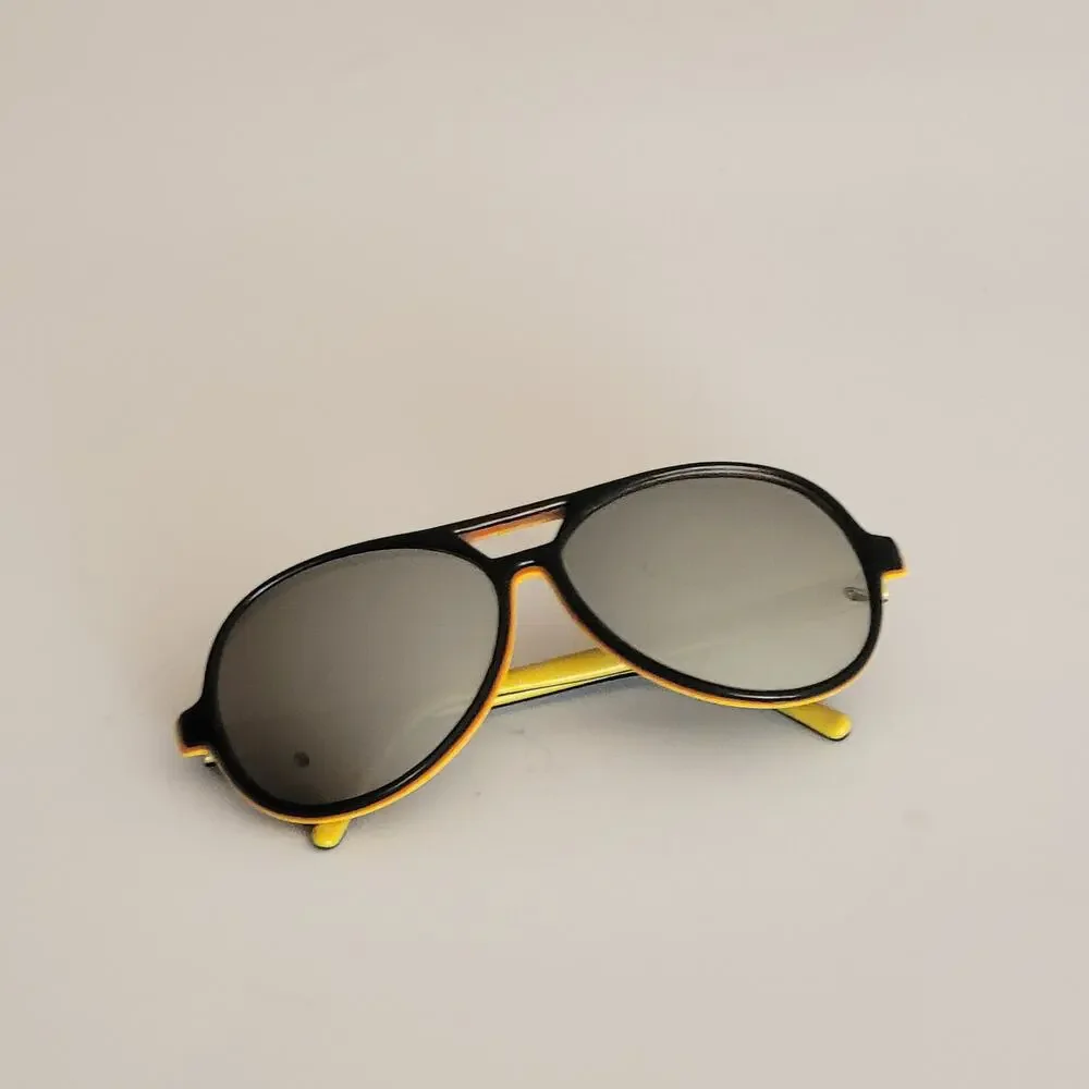 Vintage SKI OPTIKS Aviator Sunglasses Black Yellow Unisex Mirrored France Made
